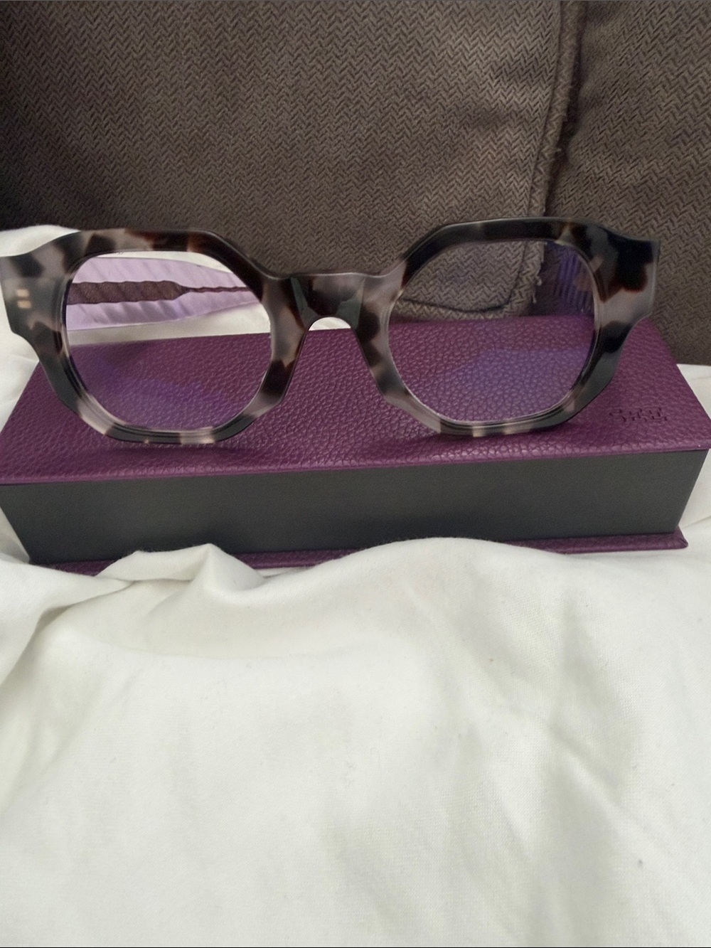 SEE Branded Clear Purple Frame Glasses Temples